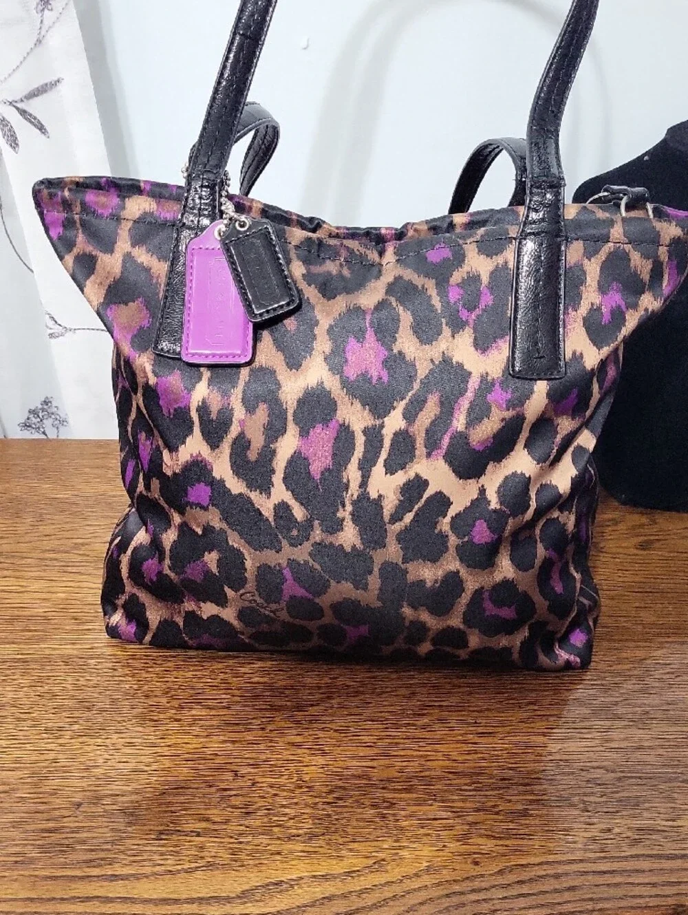 Coach Ocelot Leopard Print Tote Bag with Purple Accents